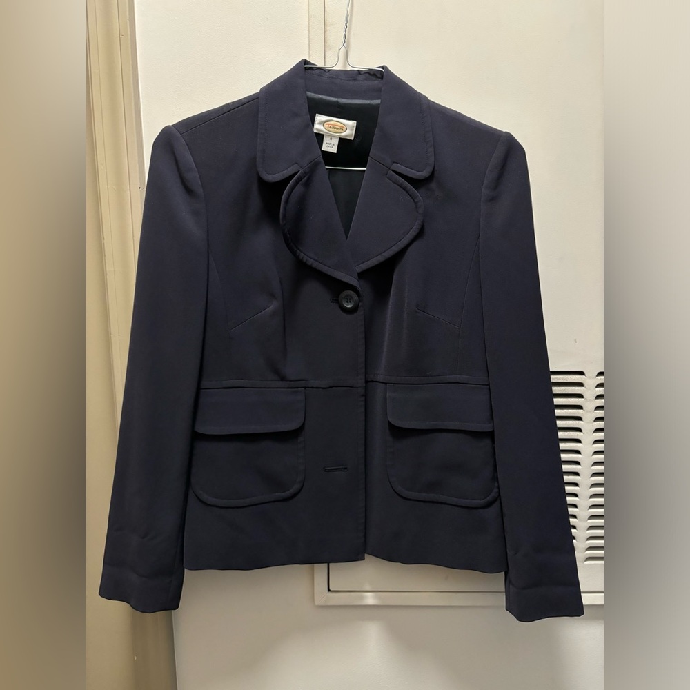 Talbots Navy Blazer Suit Jacket-Vintage Italian Flannel Stretch Wool Suit Jacket